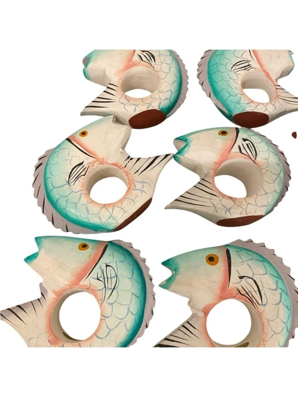 Vintage Hand Carved Fish Shaped Napkin Ring Holders